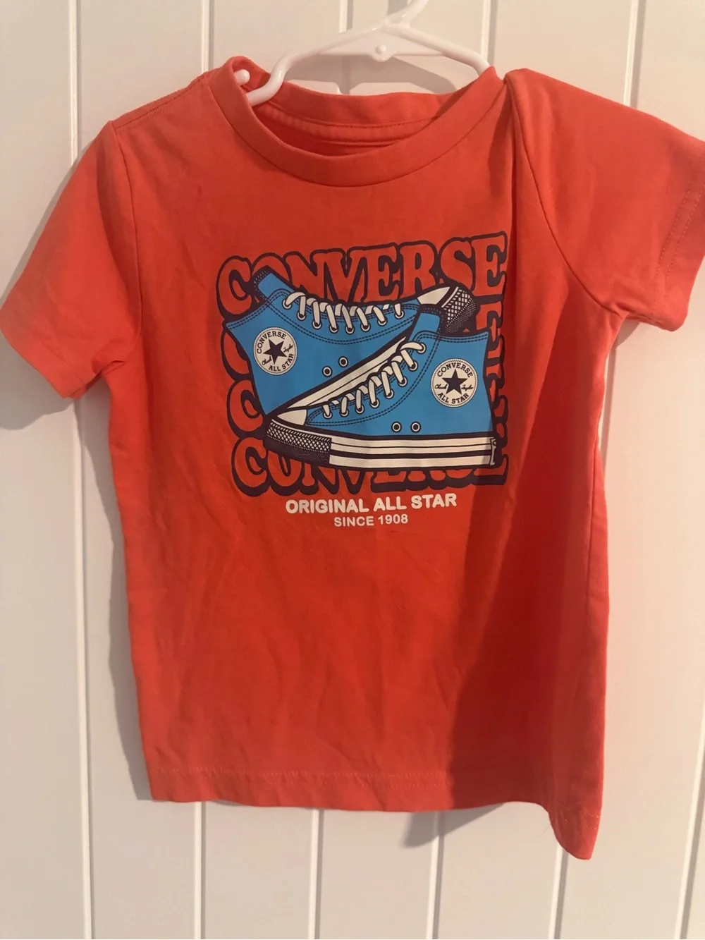 Converse All Star Boys Orange Graphic T-Shirt Blue High Top Sneakers Size 4T